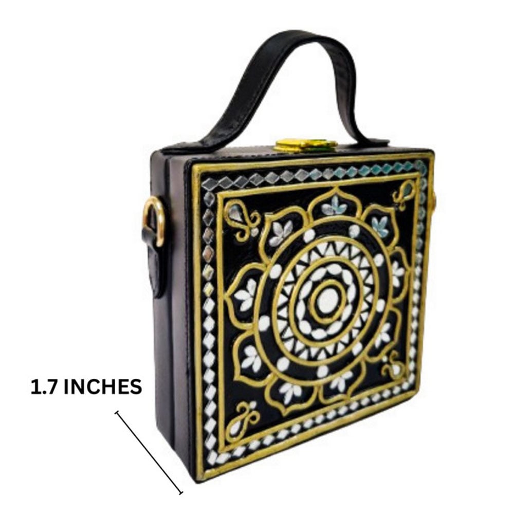 Handmade Vegan Leather Black Lippan Mirror Sling Bag